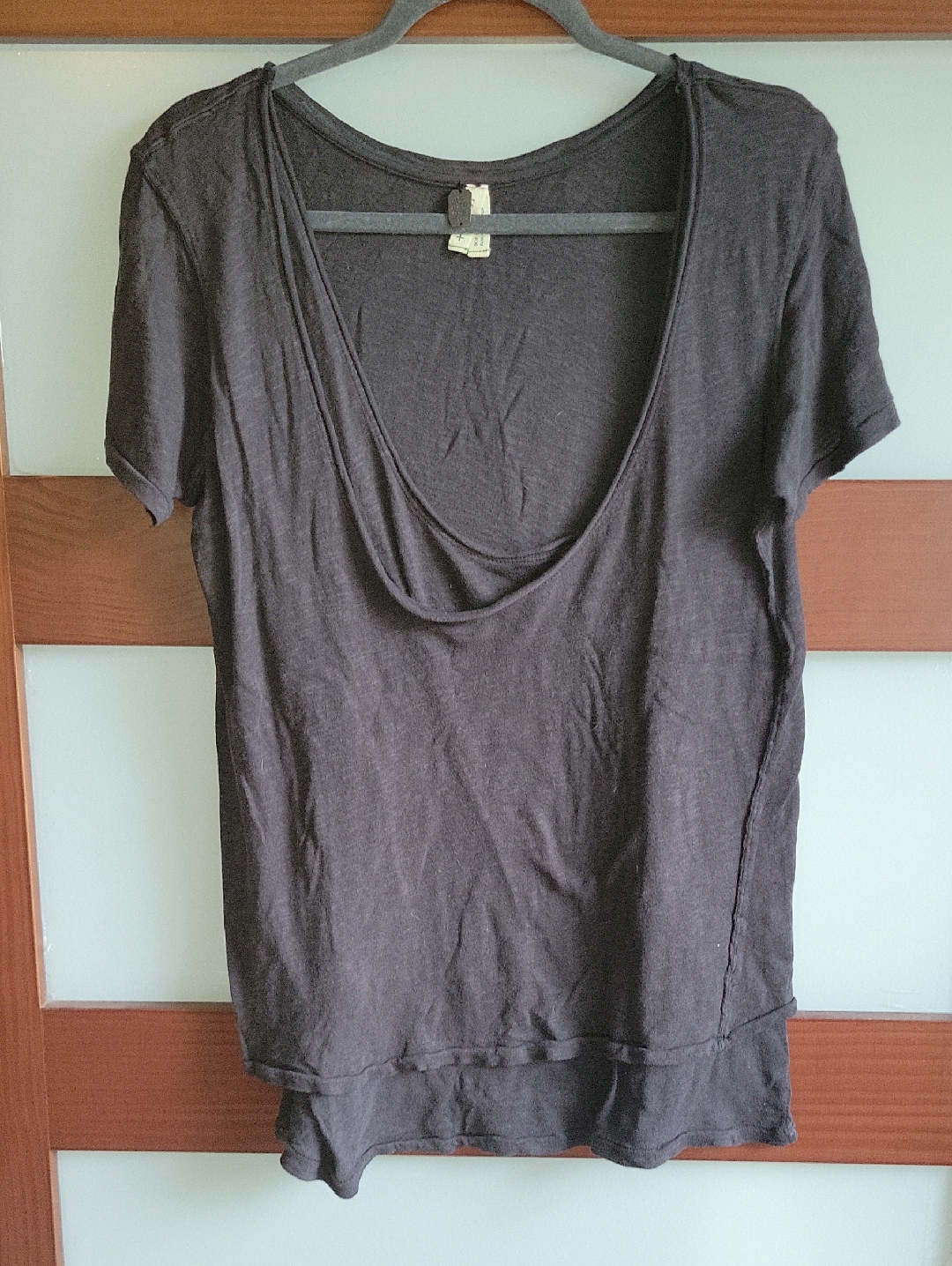Women's Deep Scoop Neck Short Sleeve Top - Charcoal We The Free Size Large